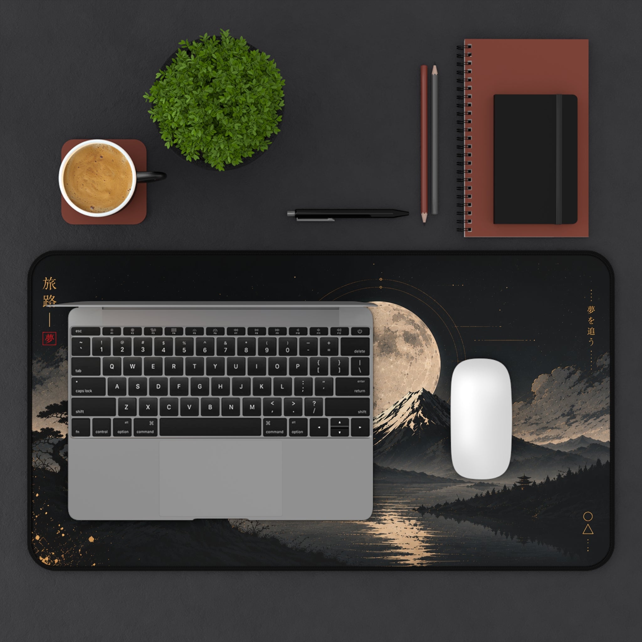 Moonlit Mountain Desk Mat — Samurai Nightscape Mouse Pad
