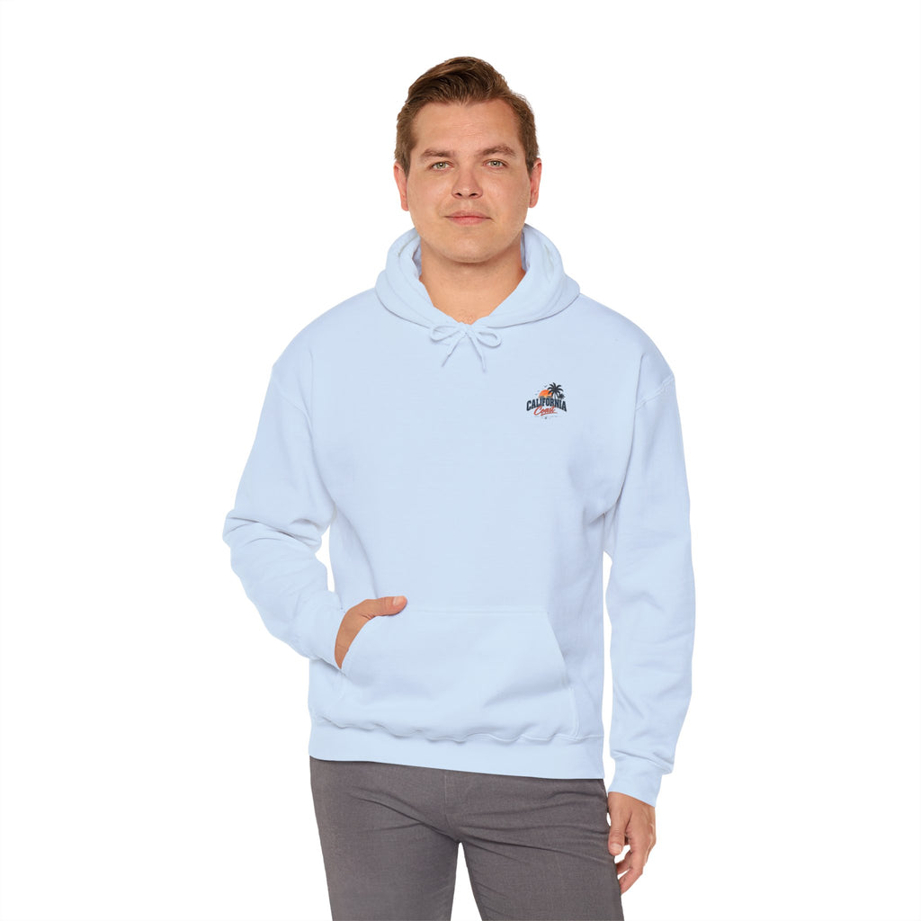 California Coast Hoodie — Vintage Car Sunset Palm Beach Graphic
