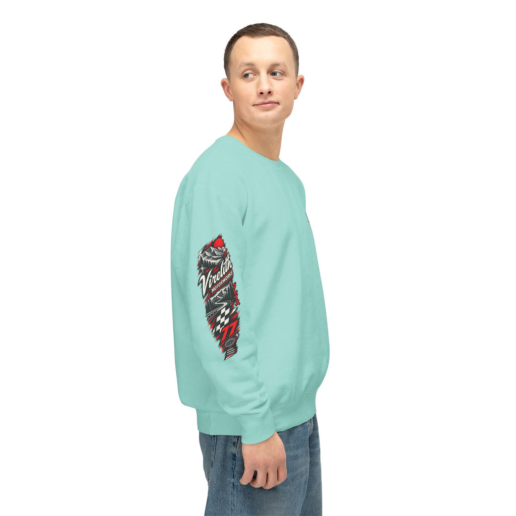Motorworks Racing Crewneck Sweatshirt | Vintage Sleeve Graphic