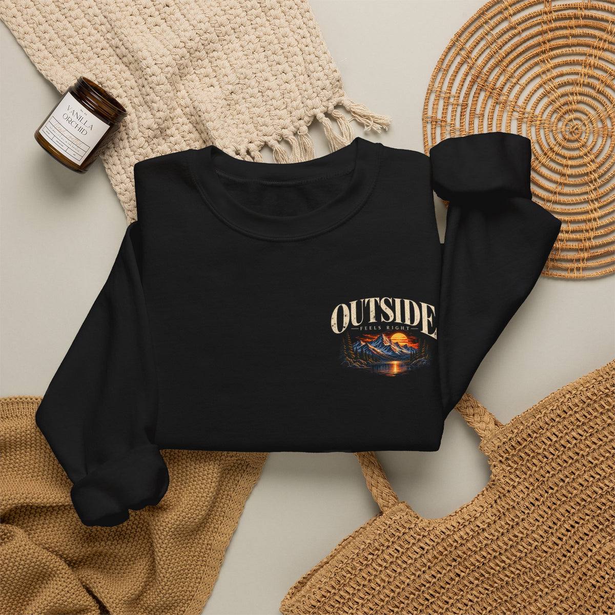 Outside Scenic Crewneck — Mountain Sunset Nature Graphic