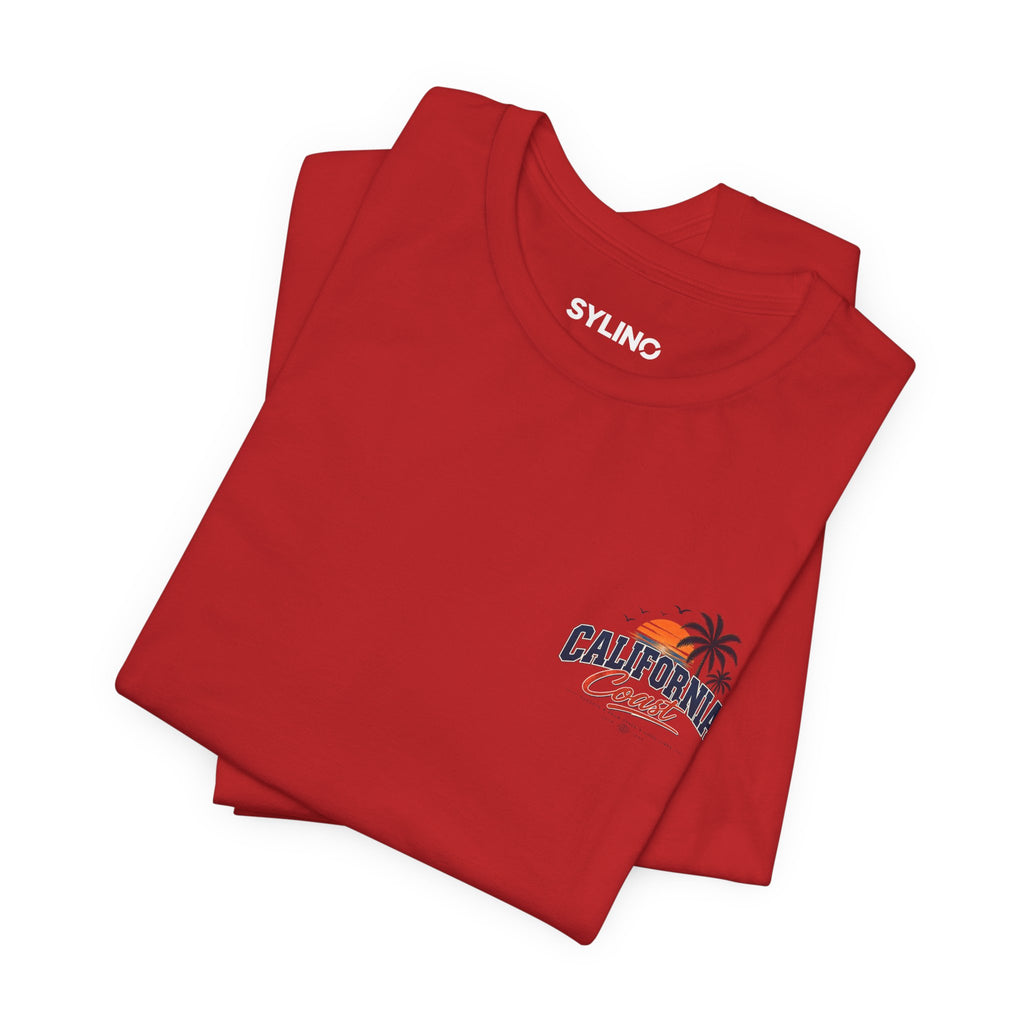 California Coast Pocket Tee — Retro Palm Surf Graphic
