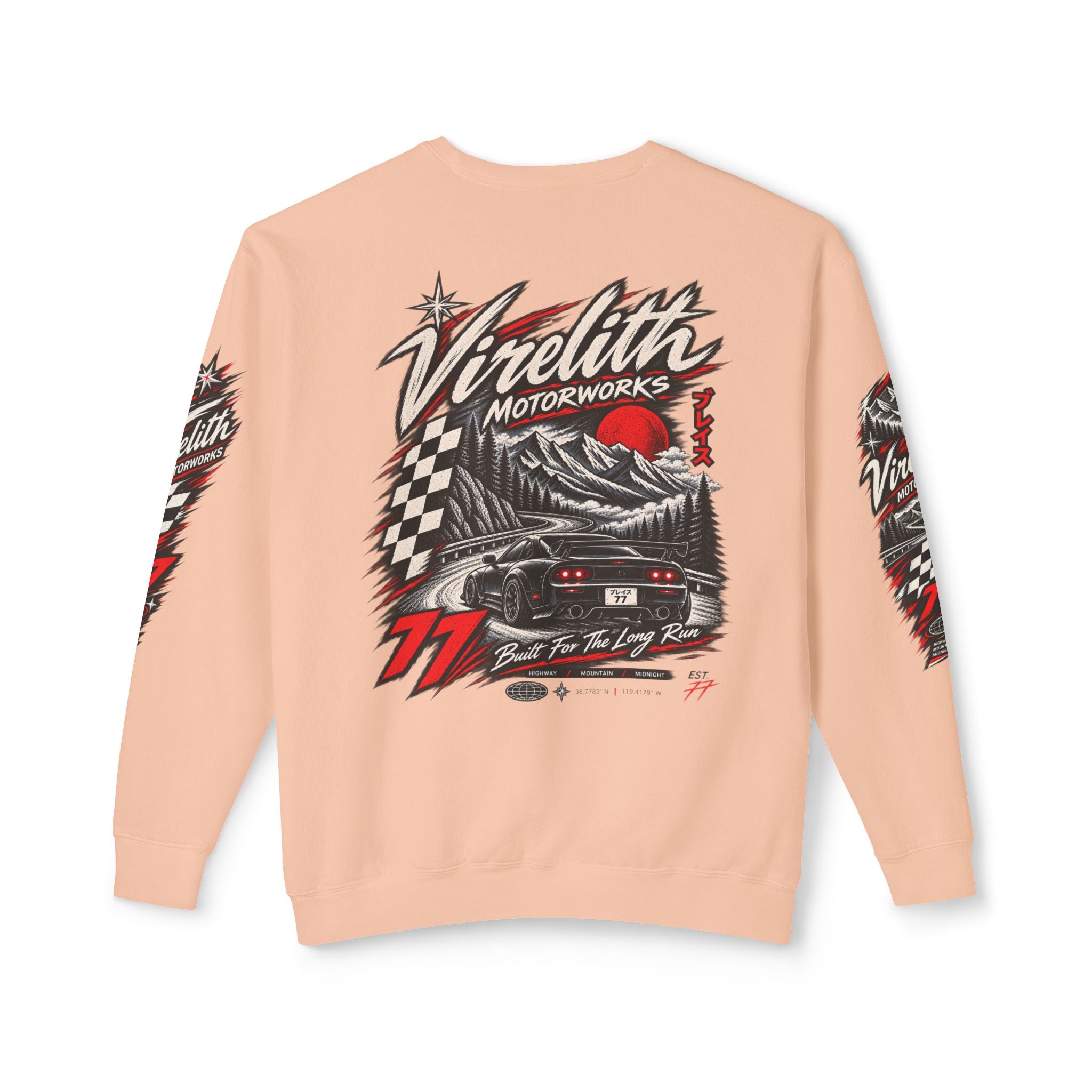 Motorworks Racing Crewneck Sweatshirt | Vintage Sleeve Graphic