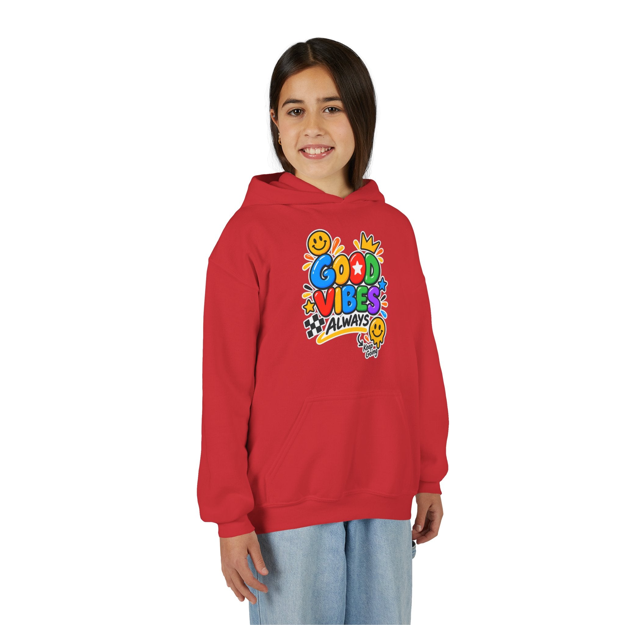 Youth Hoodie - "Good Vibes Always" Colorful Positive Graphic