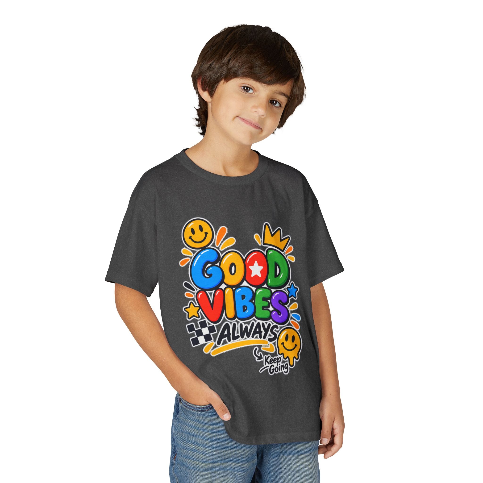 Youth T-Shirt — "Good Vibes Always" Colorful Positive Message Tee