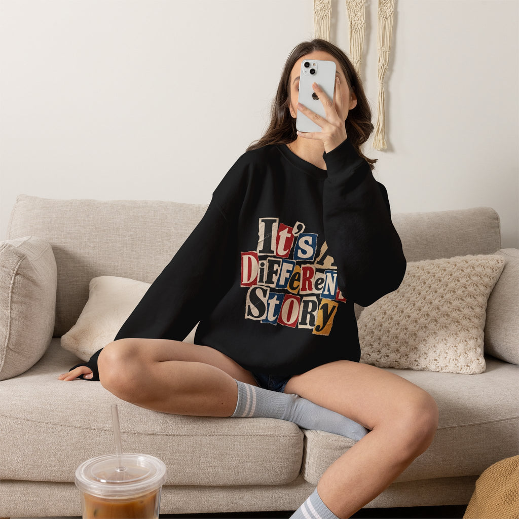 Crewneck Sweatshirt - "It's A Different Story" Retro Collage Graphic