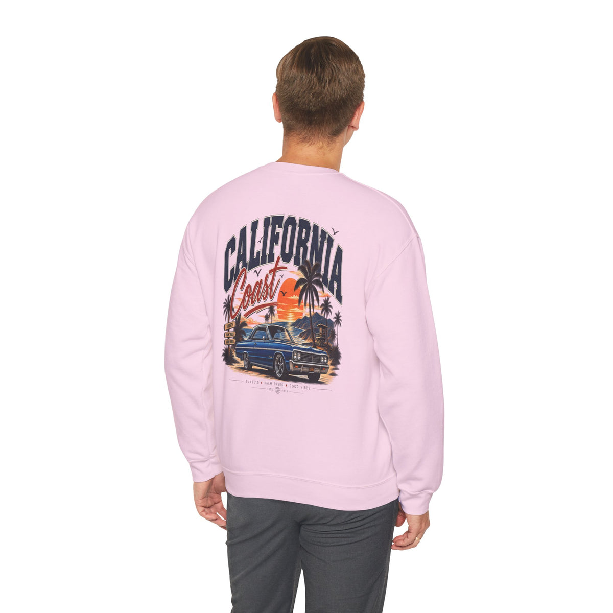 California Coast Crewneck Sweatshirt — Retro Palm Tree Graphic