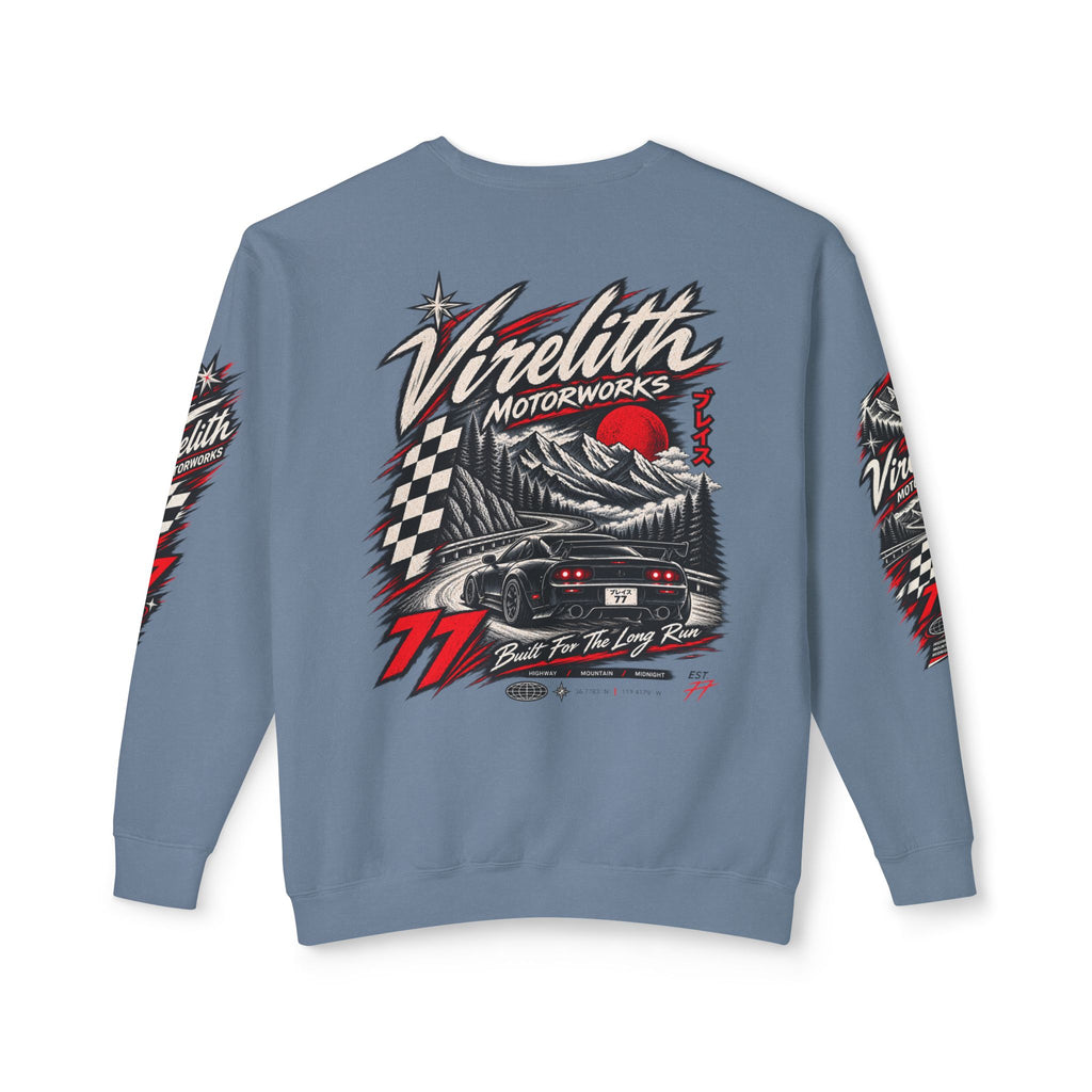 Motorworks Racing Crewneck Sweatshirt | Vintage Sleeve Graphic