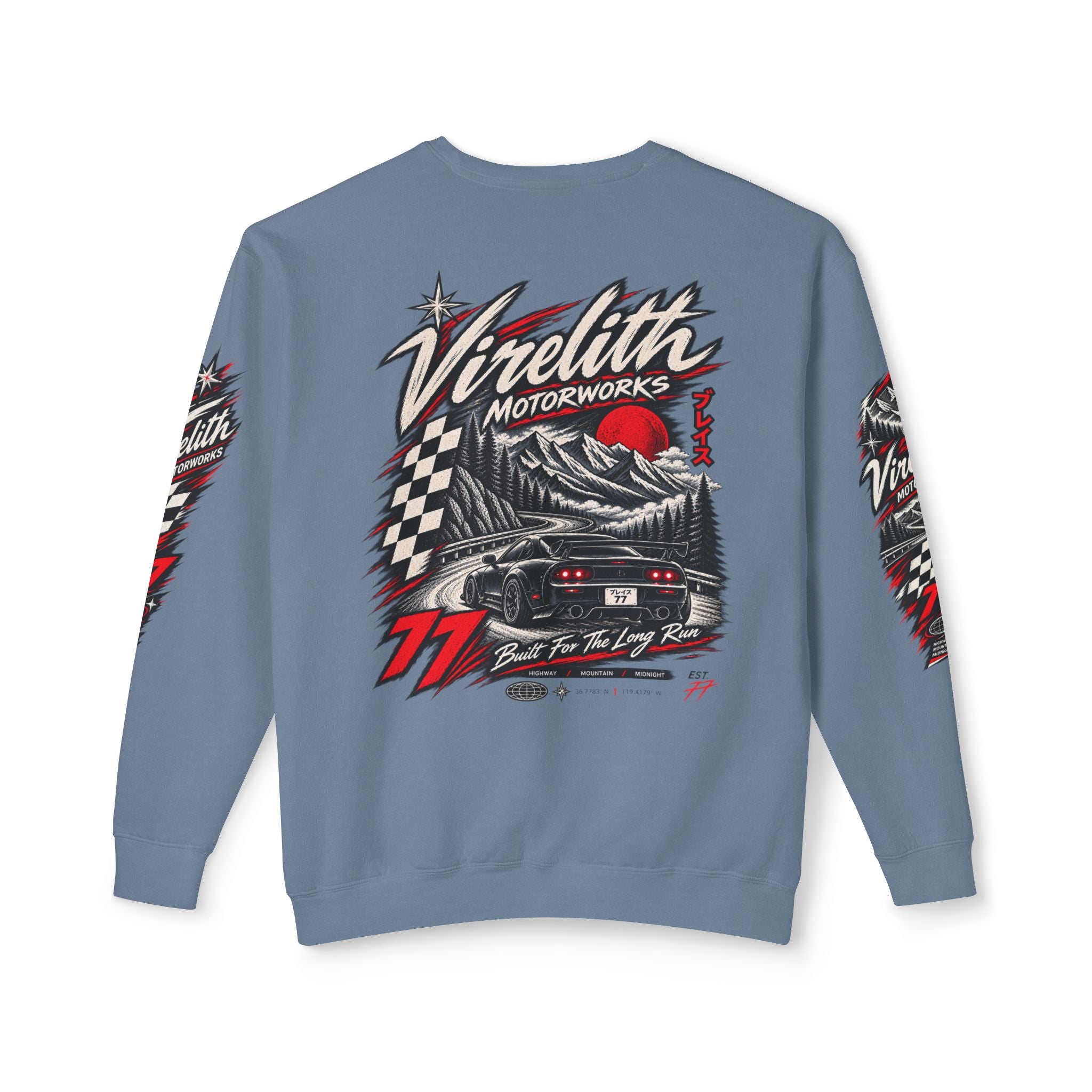 Motorworks Racing Crewneck Sweatshirt | Vintage Sleeve Graphic