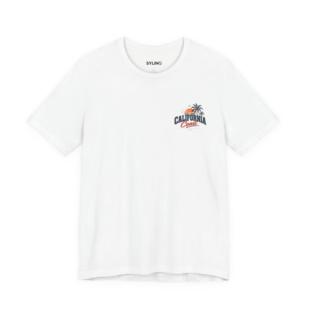 California Coast Pocket Tee — Retro Palm Surf Graphic