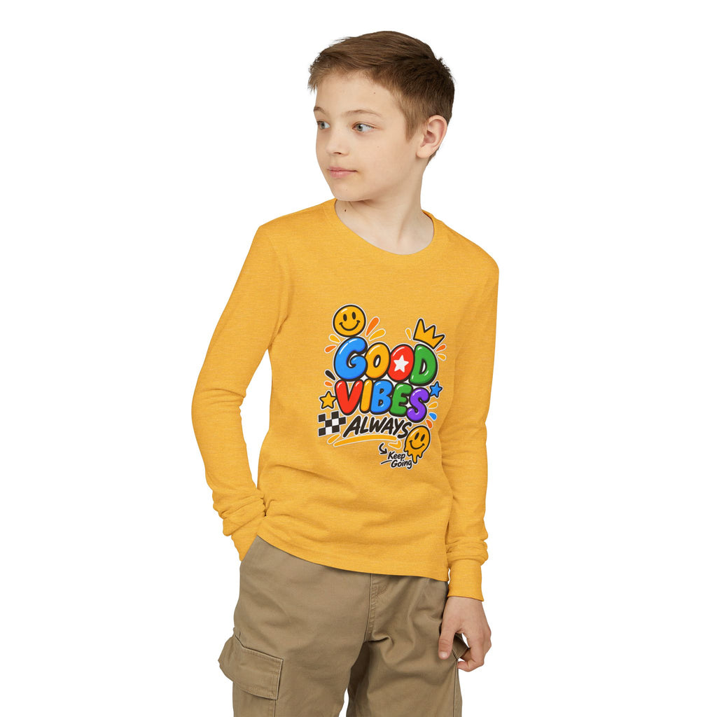 Good Vibes Always Youth Long Sleeve Tee — Positive Message Kids Shirt