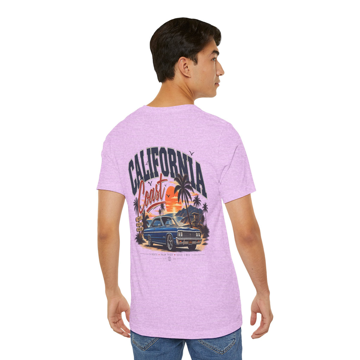 California Coast Pocket Tee — Retro Palm Surf Graphic