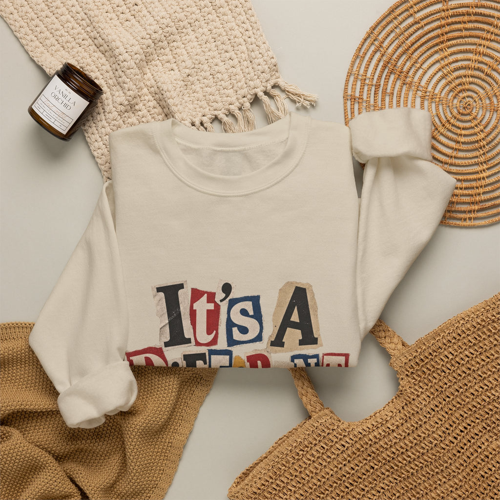 Crewneck Sweatshirt - "It's A Different Story" Retro Collage Graphic