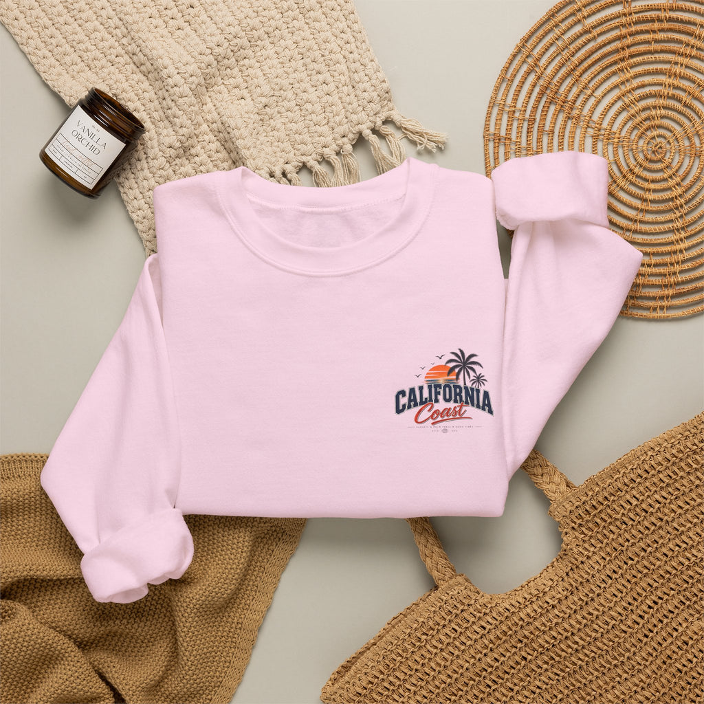 California Coast Crewneck Sweatshirt — Retro Palm Tree Graphic