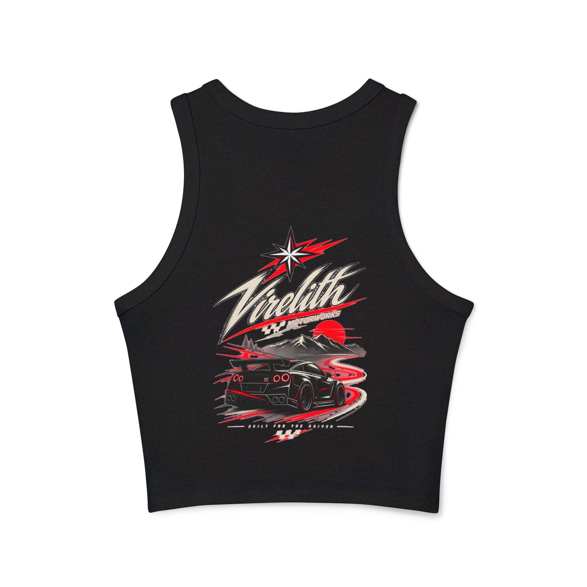 Racer Tank Top — Vintage Speed Virelith Graphic (Front Logo & Back Racing Car)