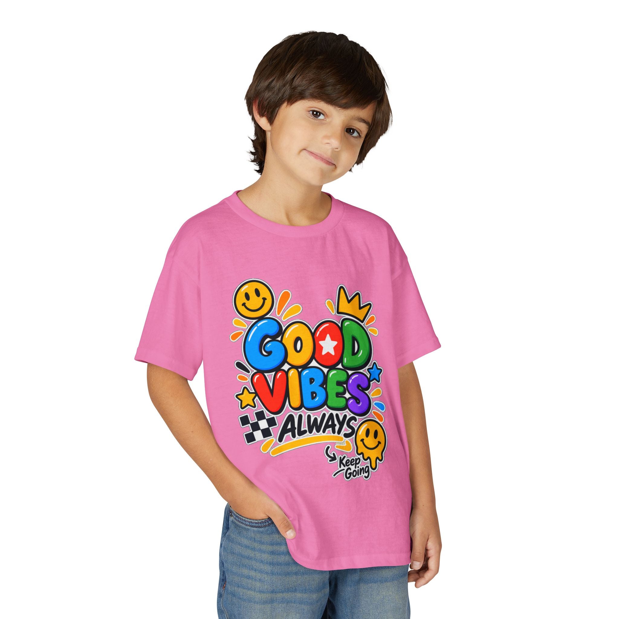 Youth T-Shirt — "Good Vibes Always" Colorful Positive Message Tee