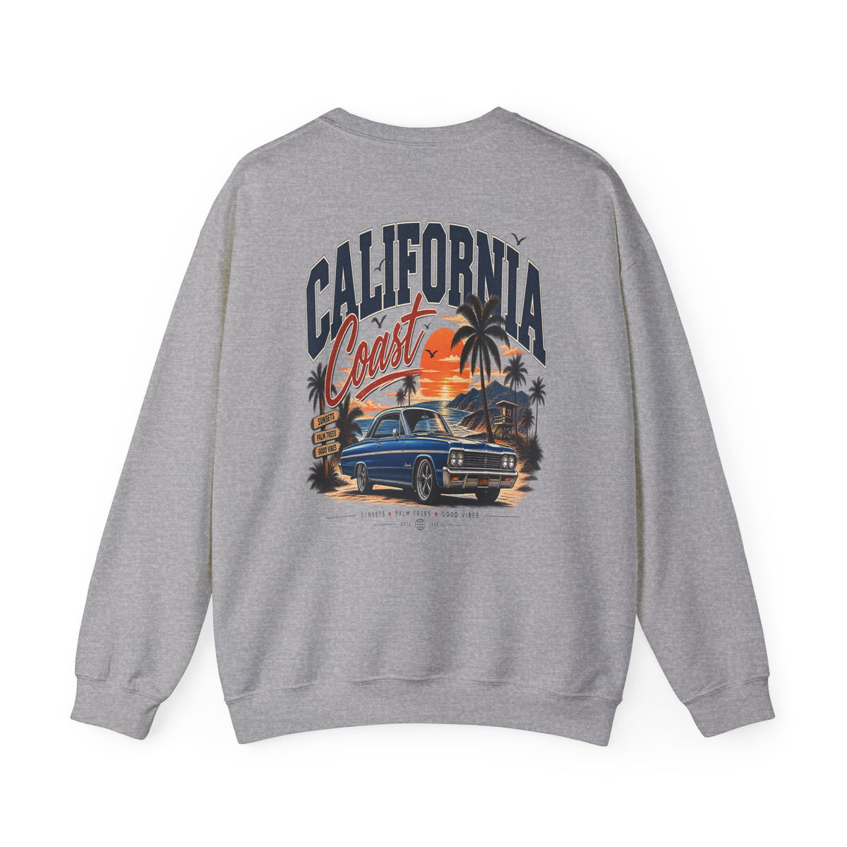California Coast Crewneck Sweatshirt — Retro Palm Tree Graphic