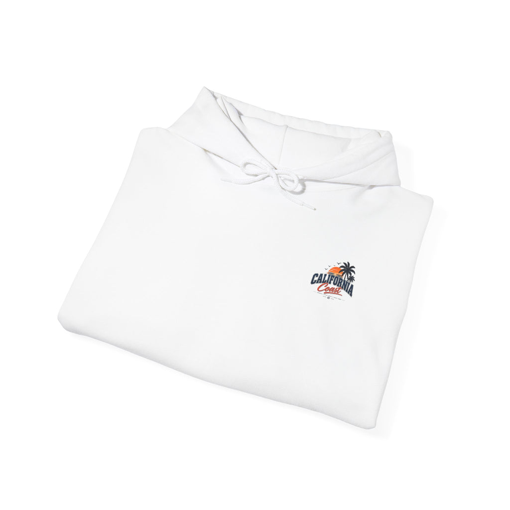 California Coast Hoodie — Vintage Car Sunset Palm Beach Graphic