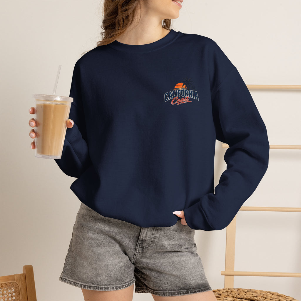 California Coast Crewneck Sweatshirt — Retro Palm Tree Graphic