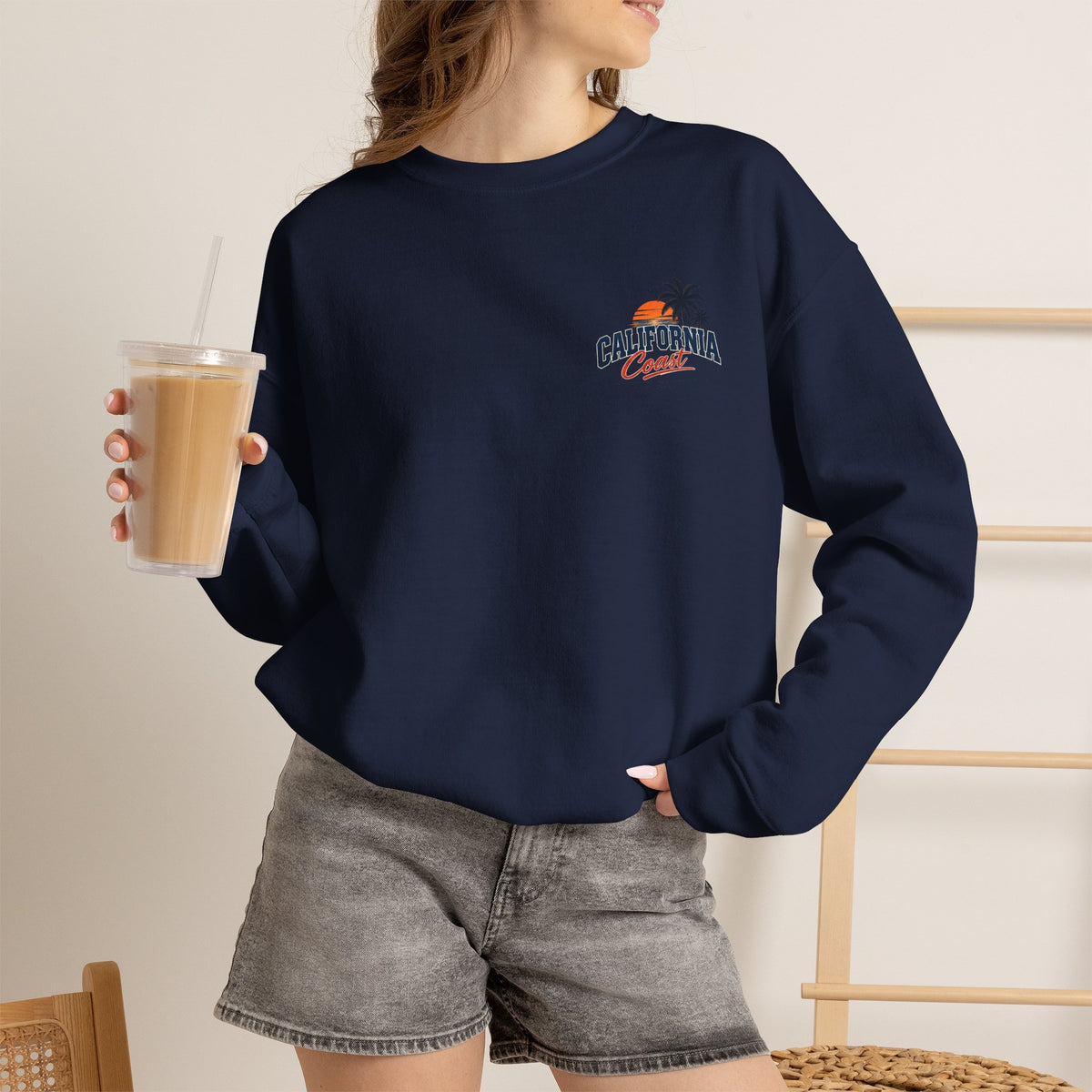 California Coast Crewneck Sweatshirt — Retro Palm Tree Graphic