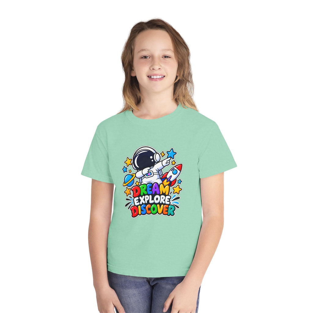 Youth Space Adventure Tee – “Dream Explore Discover / Small Steps Big Future”