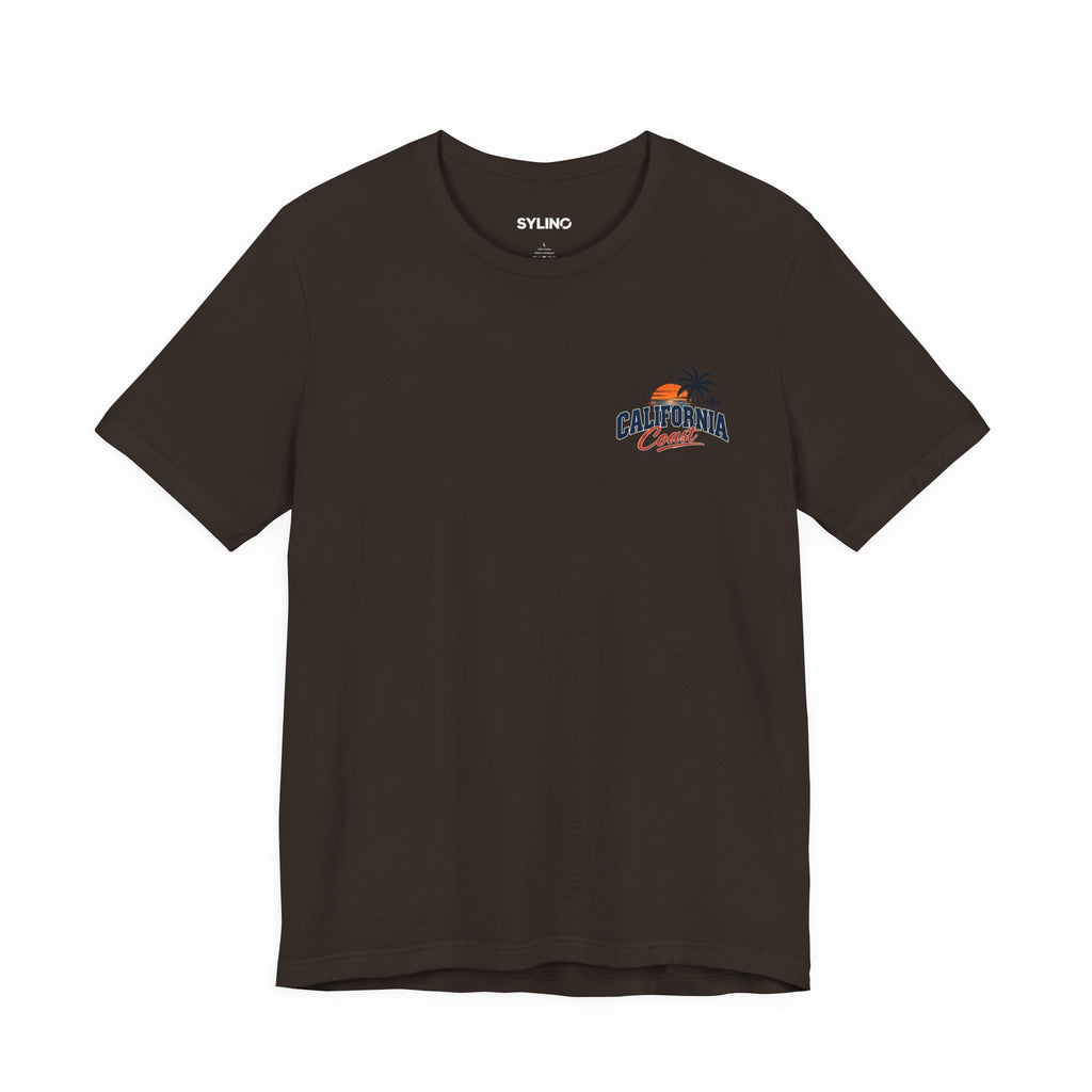 California Coast Pocket Tee — Retro Palm Surf Graphic