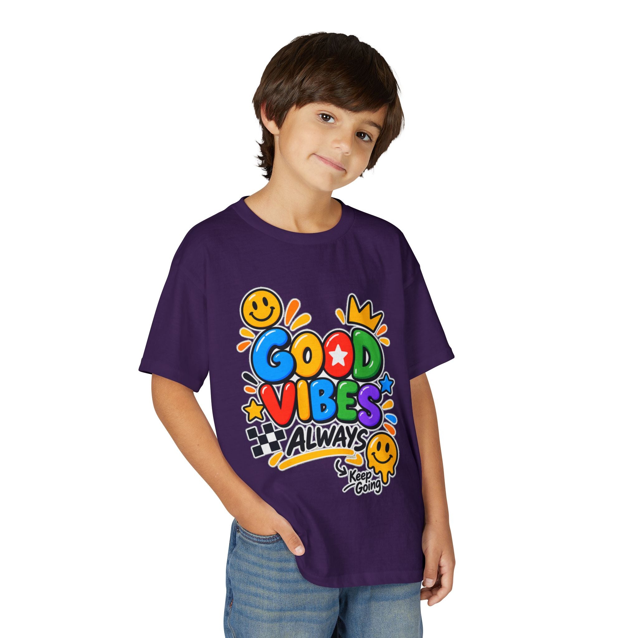 Youth T-Shirt — "Good Vibes Always" Colorful Positive Message Tee