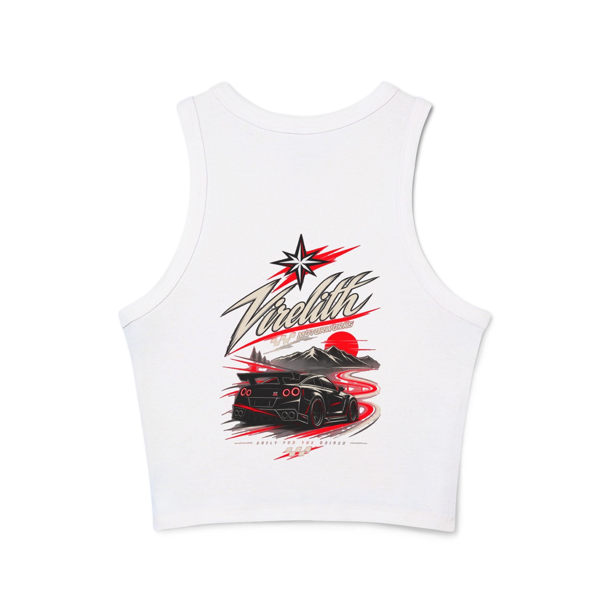Racer Tank Top — Vintage Speed Virelith Graphic (Front Logo & Back Racing Car)