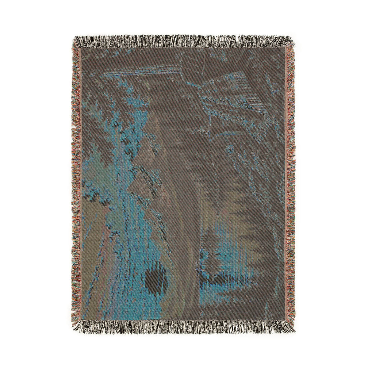 Mountain Lake Woven Blanket — Sunset Scenic Throw for Cabin, Camping & Cozy Home Decor