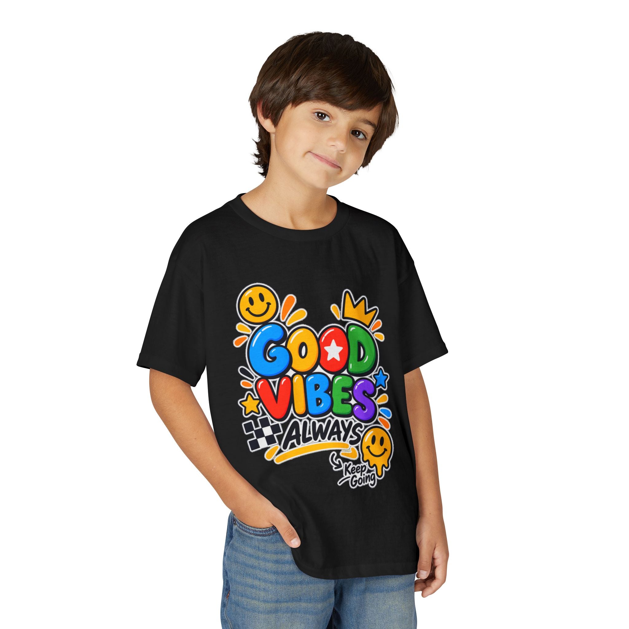 Youth T-Shirt — "Good Vibes Always" Colorful Positive Message Tee