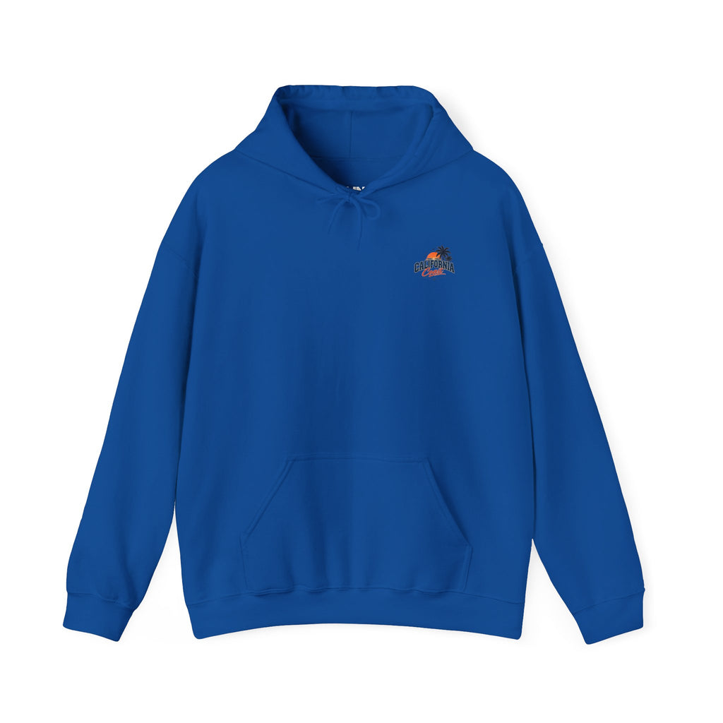 California Coast Hoodie — Vintage Car Sunset Palm Beach Graphic