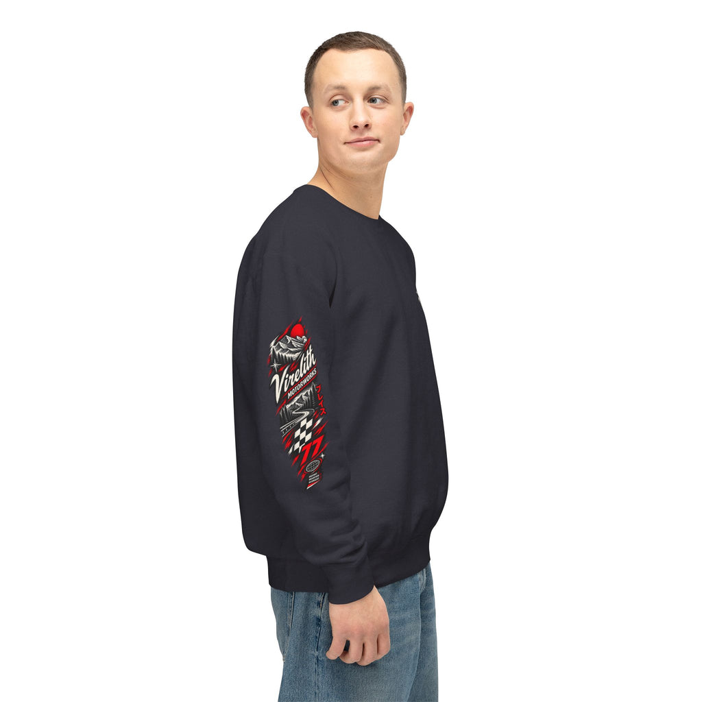 Motorworks Racing Crewneck Sweatshirt | Vintage Sleeve Graphic