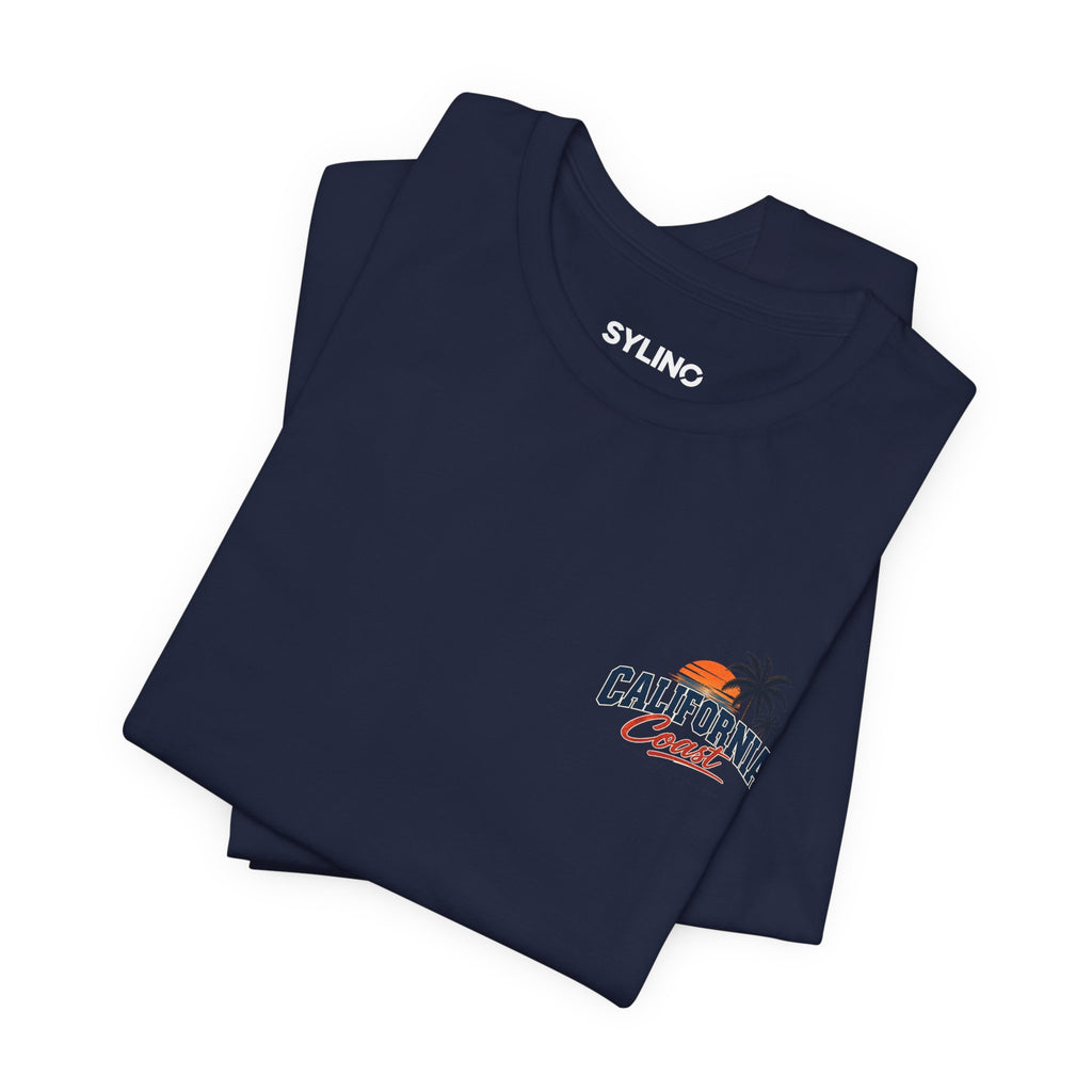 California Coast Pocket Tee — Retro Palm Surf Graphic