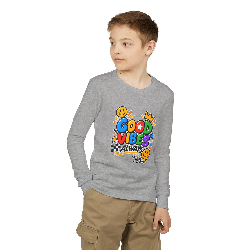 Good Vibes Always Youth Long Sleeve Tee — Positive Message Kids Shirt