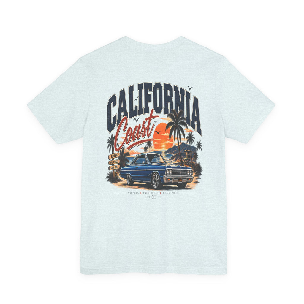 California Coast Pocket Tee — Retro Palm Surf Graphic