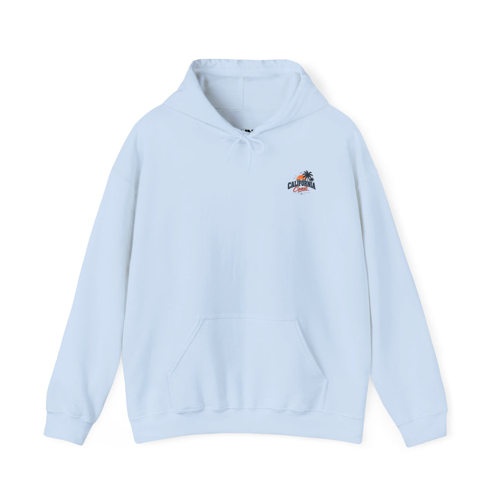 California Coast Hoodie — Vintage Car Sunset Palm Beach Graphic