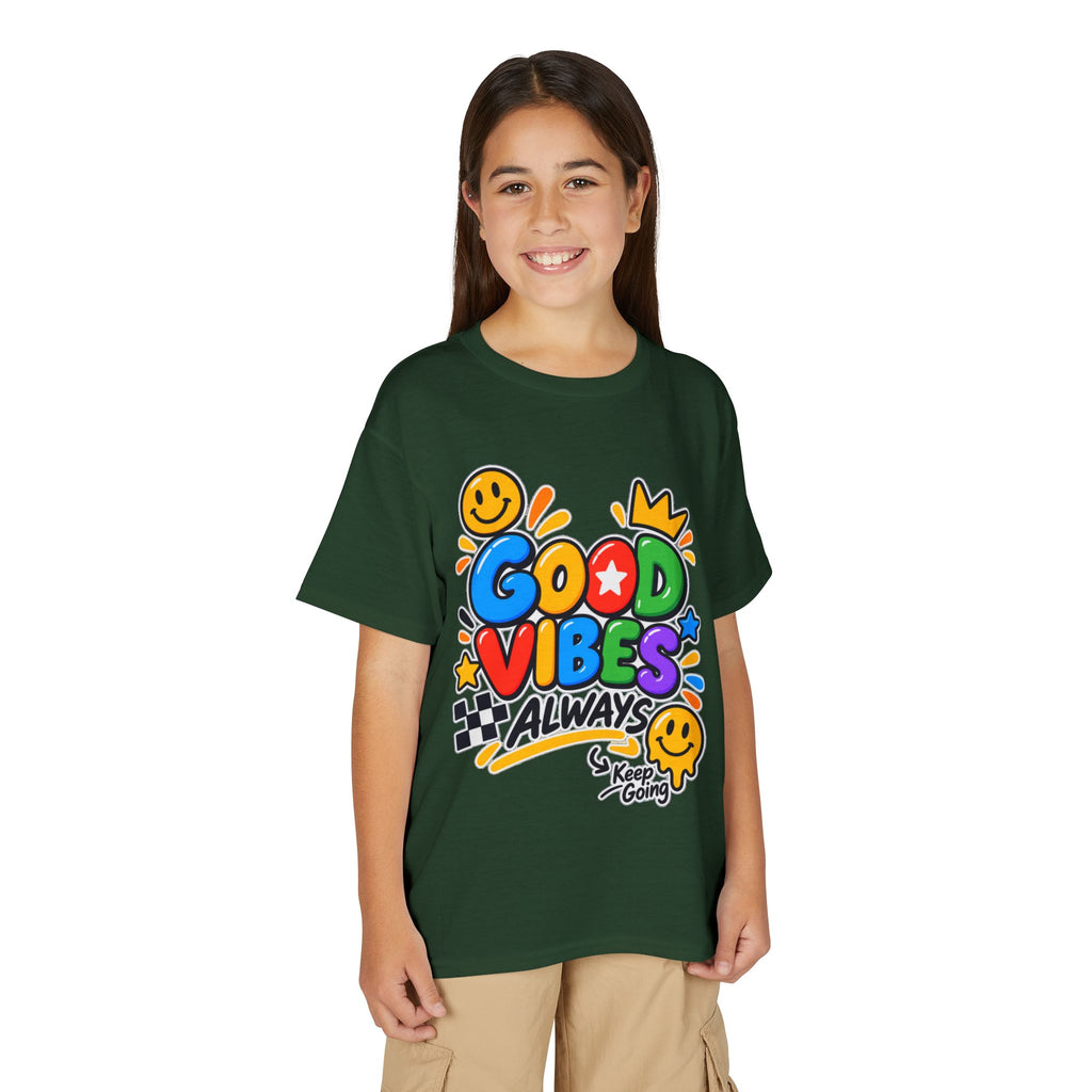 Youth T-Shirt — "Good Vibes Always" Colorful Positive Message Tee