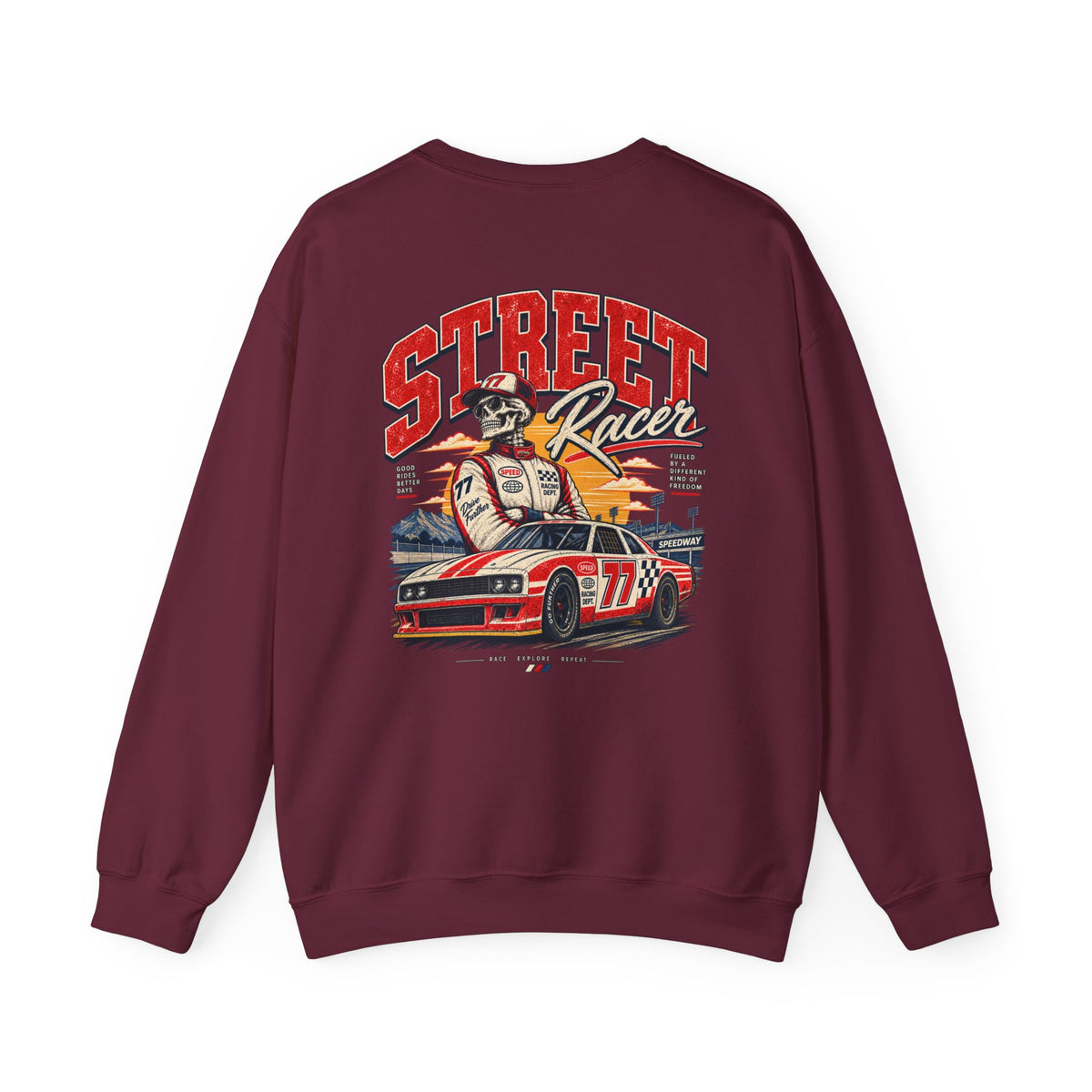 Street Racer Crewneck Sweatshirt — Vintage Car Racing Graphic