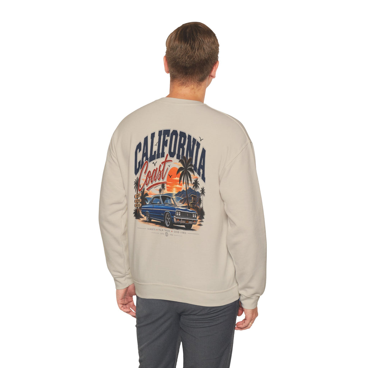 California Coast Crewneck Sweatshirt — Retro Palm Tree Graphic