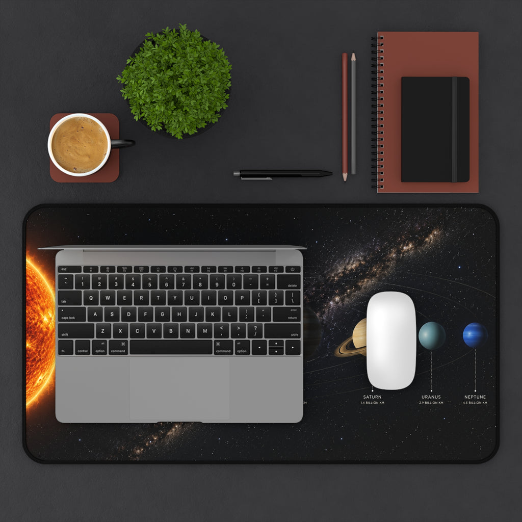 Solar System Desk Mat — Planetary Space Desk Pad with Planet Labels