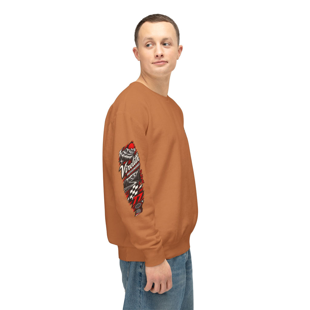 Motorworks Racing Crewneck Sweatshirt | Vintage Sleeve Graphic