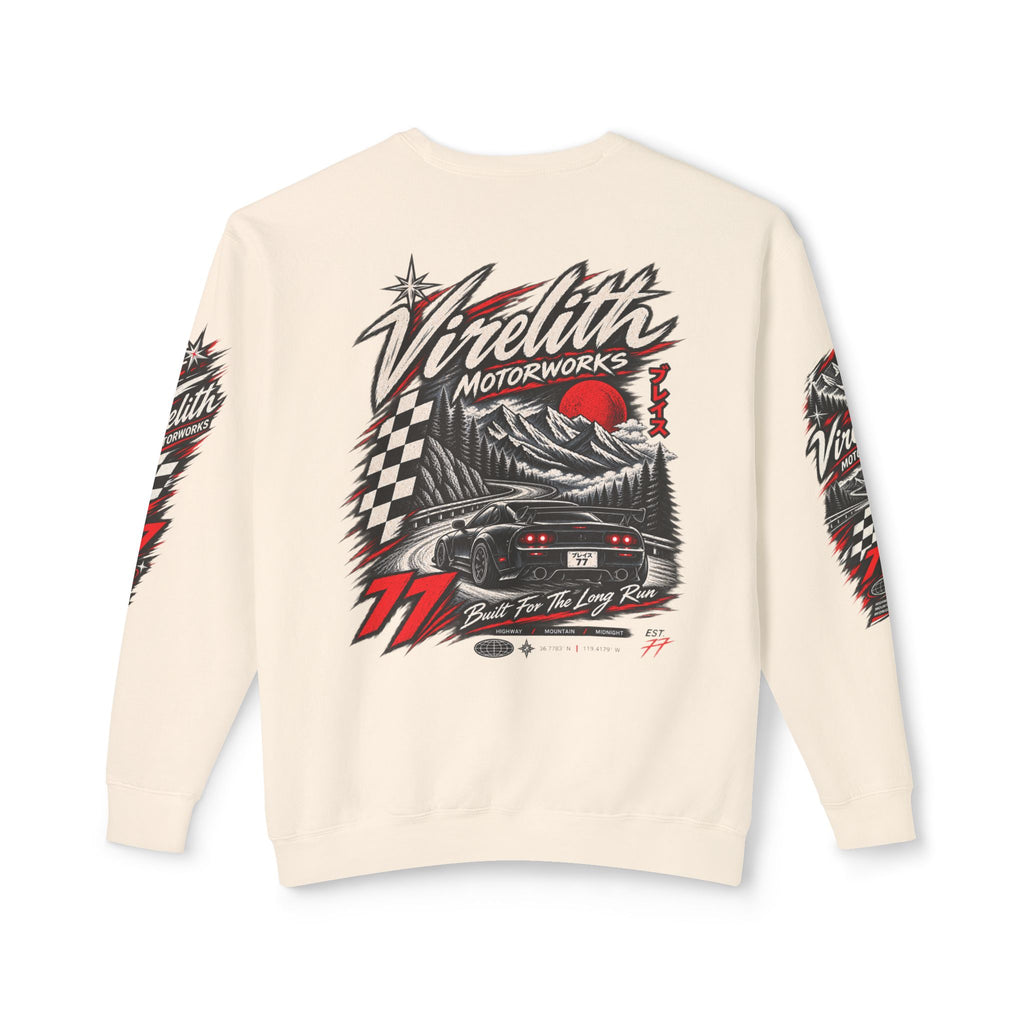 Motorworks Racing Crewneck Sweatshirt | Vintage Sleeve Graphic
