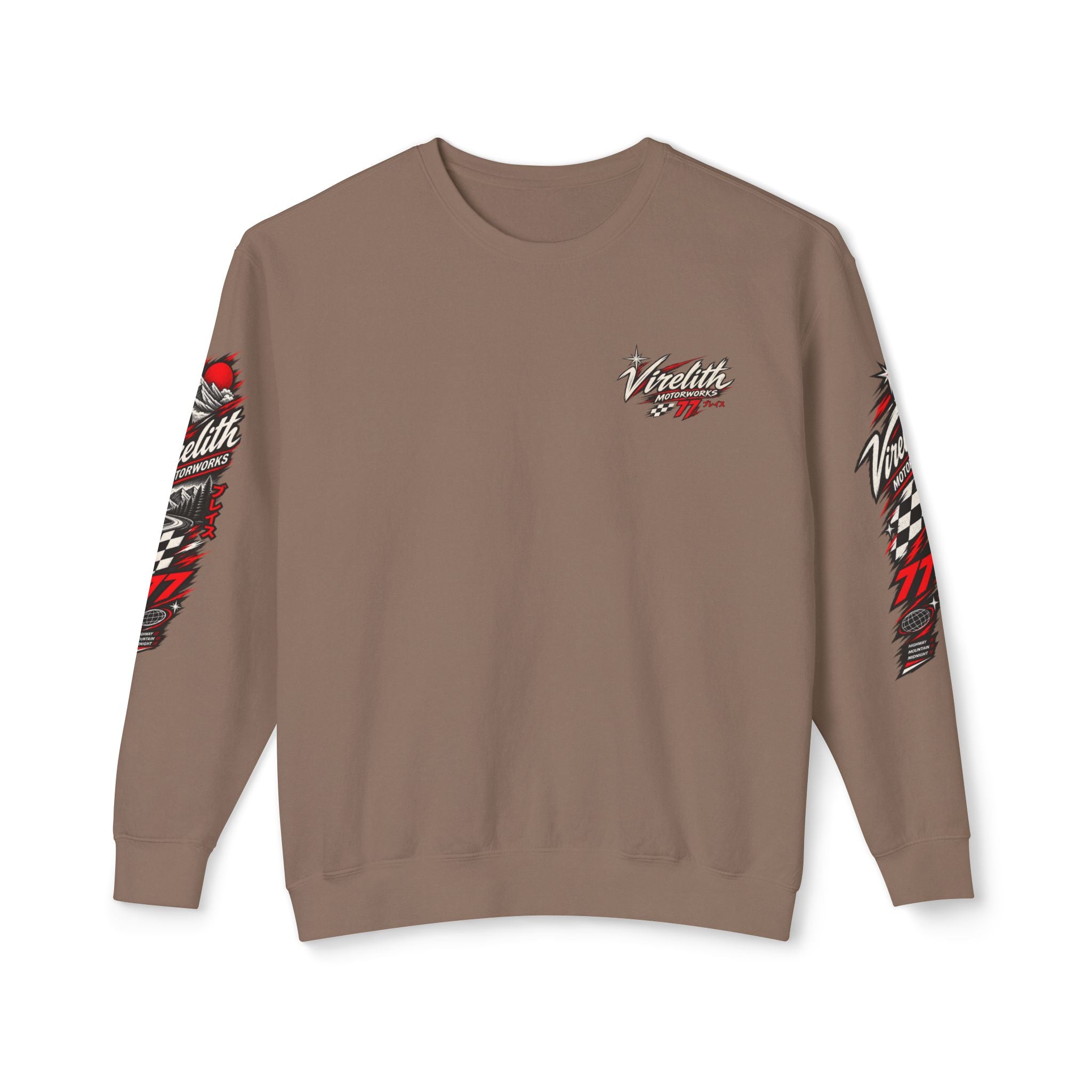 Motorworks Racing Crewneck Sweatshirt | Vintage Sleeve Graphic