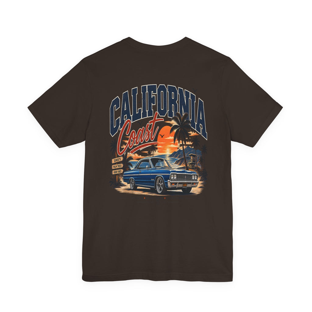 California Coast Pocket Tee — Retro Palm Surf Graphic