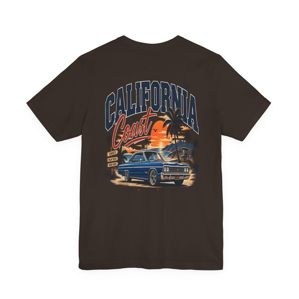 California Coast Pocket Tee — Retro Palm Surf Graphic