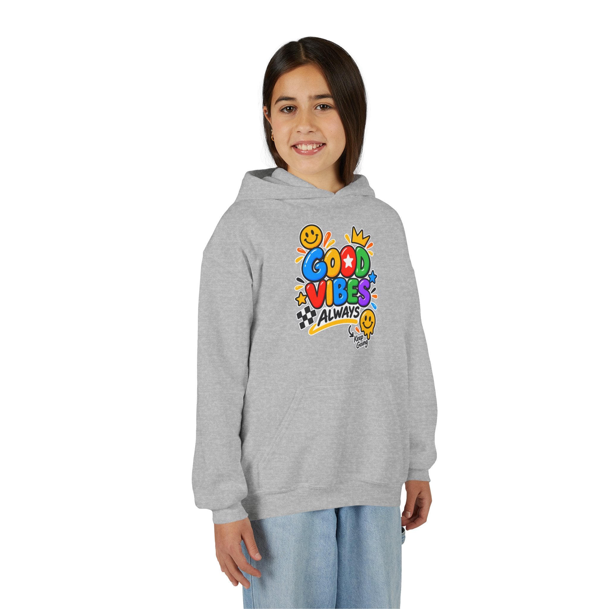 Youth Hoodie - "Good Vibes Always" Colorful Positive Graphic