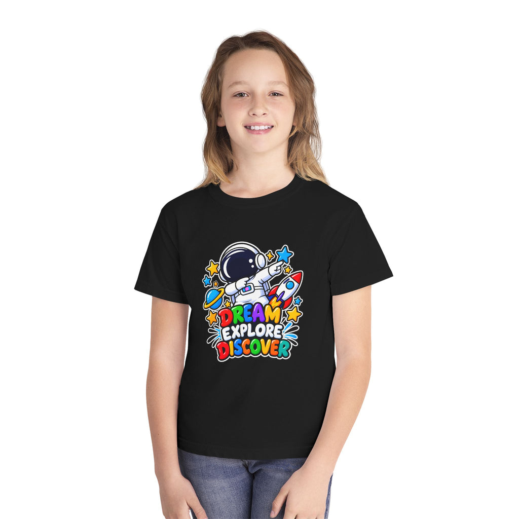 Youth Space Adventure Tee – “Dream Explore Discover / Small Steps Big Future”