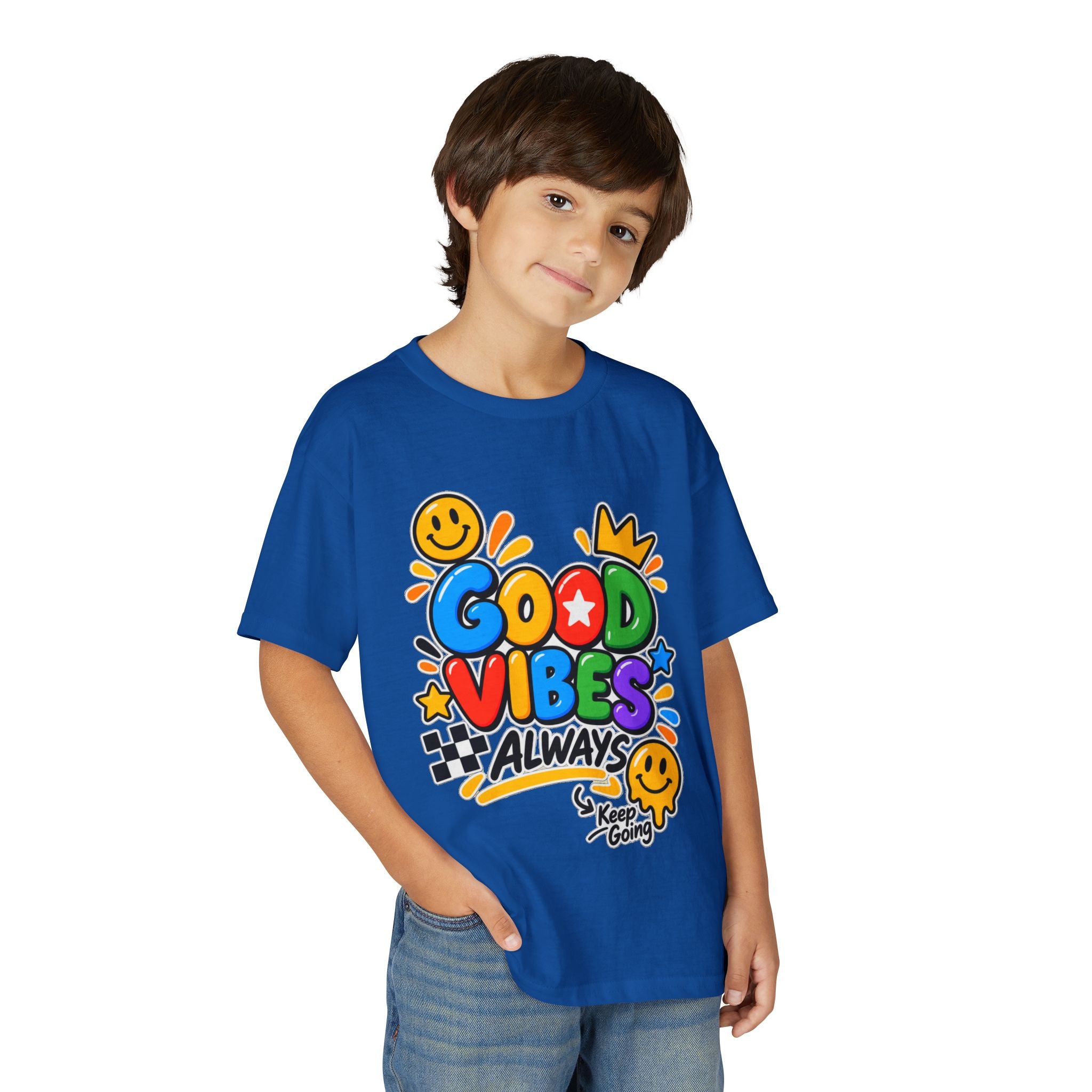 Youth T-Shirt — "Good Vibes Always" Colorful Positive Message Tee