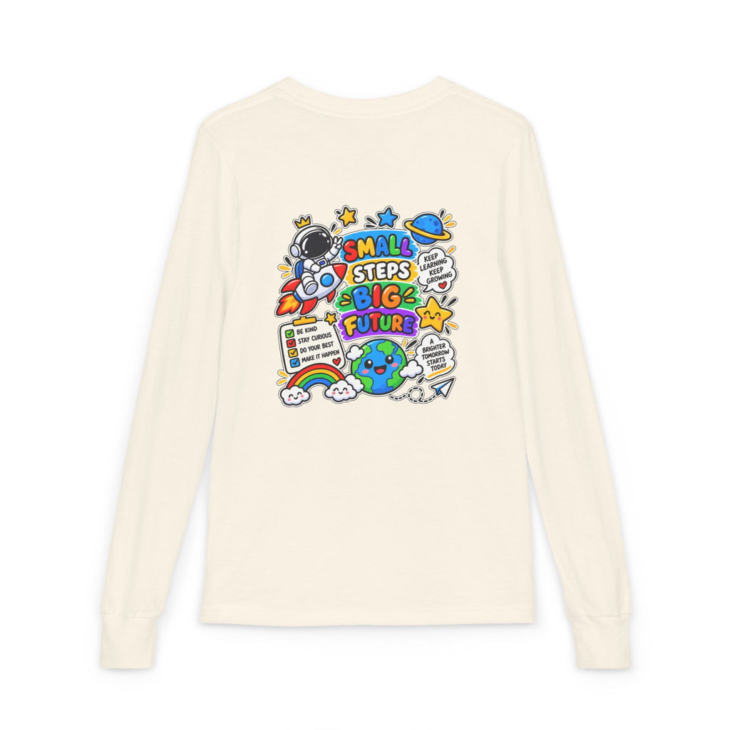 Youth Long Sleeve Tee — 'Dream Explore Discover' Colorful Space Kids Shirt