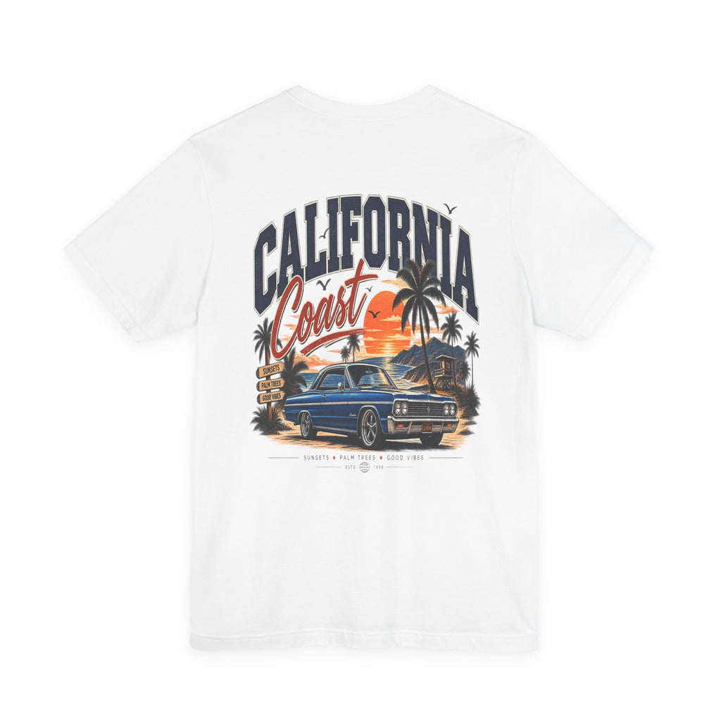 California Coast Pocket Tee — Retro Palm Surf Graphic
