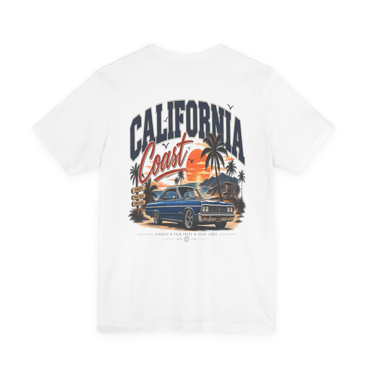 California Coast Pocket Tee — Retro Palm Surf Graphic